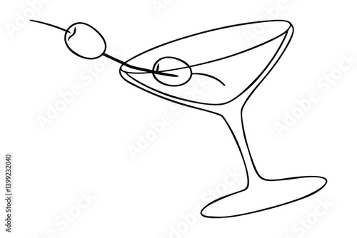 Minimalist Line Art Illustration Of A Martini Cocktail With Olive Elegant And Simple One Line Drawing For Bar Or Restaurant Decoration Or Alcohol Related Graphic Design