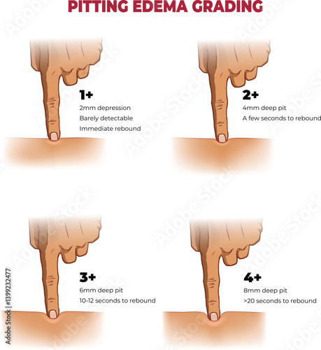 illustration of pitting edema grading infographic