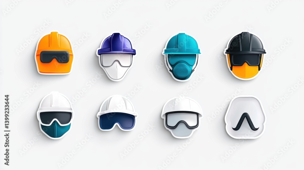 Diverse Collection of Construction Safety Helmets and Gear Icons