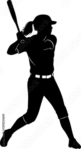 Silhouette vector of female baseball player in batting pose – women in sports concept