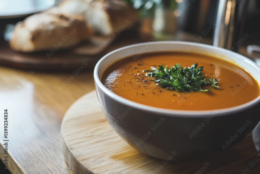 A bowl of warm, flavorful, and comforting pumpkin soup. A bowl of warm, flavorful, and comforting pumpkin soup.