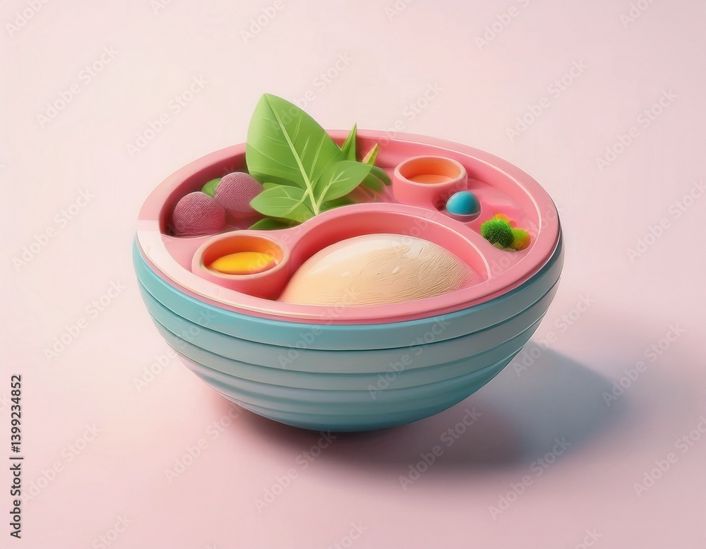 Generation Alpha food menu: a charming isometric of colorful Planet Power Bowl food icons on a white background. Generation Alpha food menu: a charming isometric of colorful Planet Power Bowl food icons on a white background.