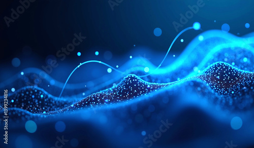Abstract blue vector design features a DNA helix pattern with light waves and decorative elements.