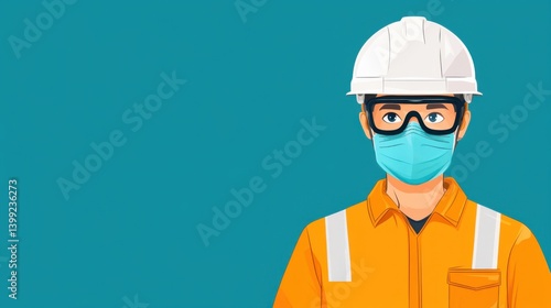 Obraz na płótnie Construction Worker Wearing Safety Gear and Face Mask Illustration w salonie