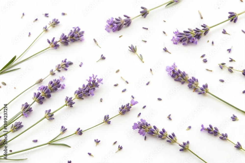 Lavender Flowers on White Background