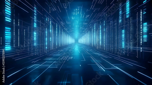 Wallpaper Mural Glowing Blue Data Tunnel Perspective Torontodigital.ca