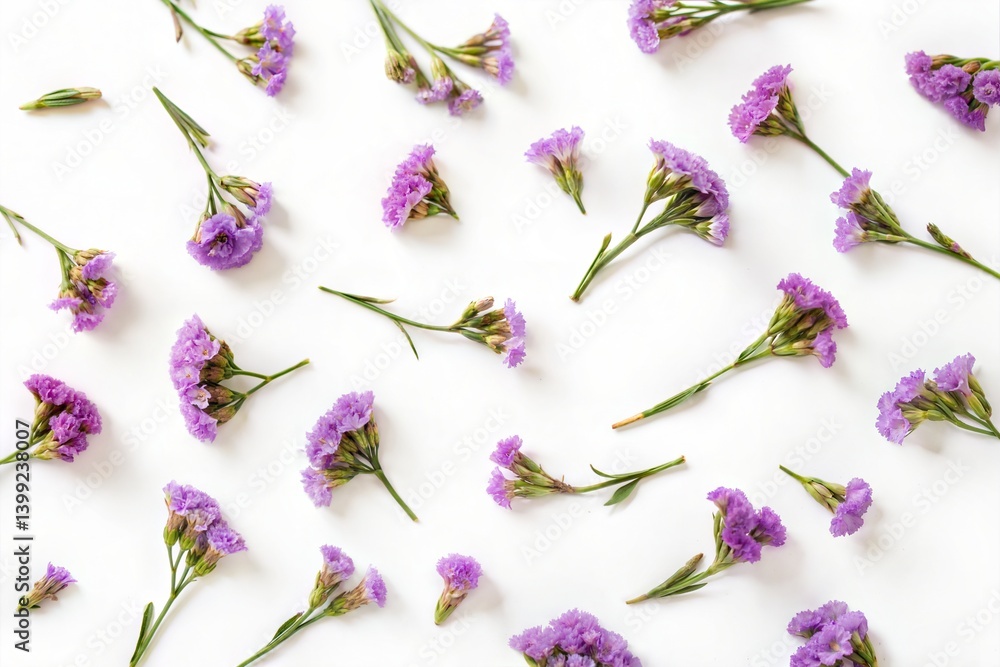 Purple Statice Flowers on White Background