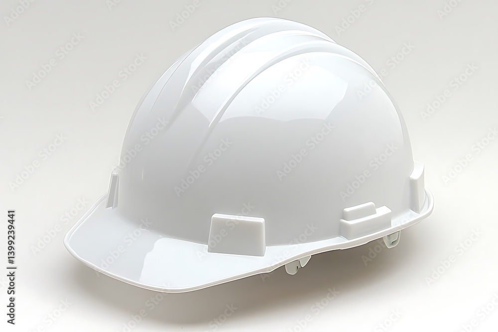Fototapeta premium Protective headgear white hard hat against bright backdrop for construction