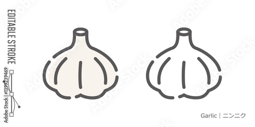 野菜のラインアイコンと色付きアイコンのセット｜ニンニク