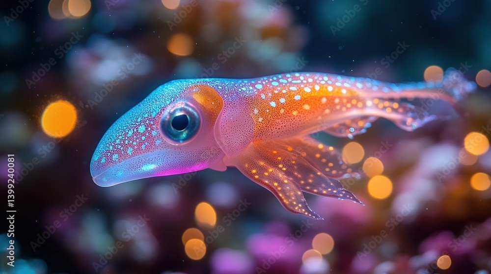 Enchanted Ocean: A Luminescent Squid in its Underwater Realm