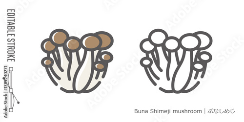 キノコのラインアイコンと色付きアイコンのセット｜ぶなじめじ