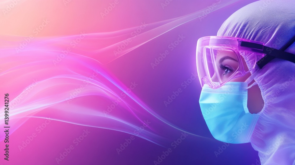Healthcare Professional in Protective Gear with Colorful Background