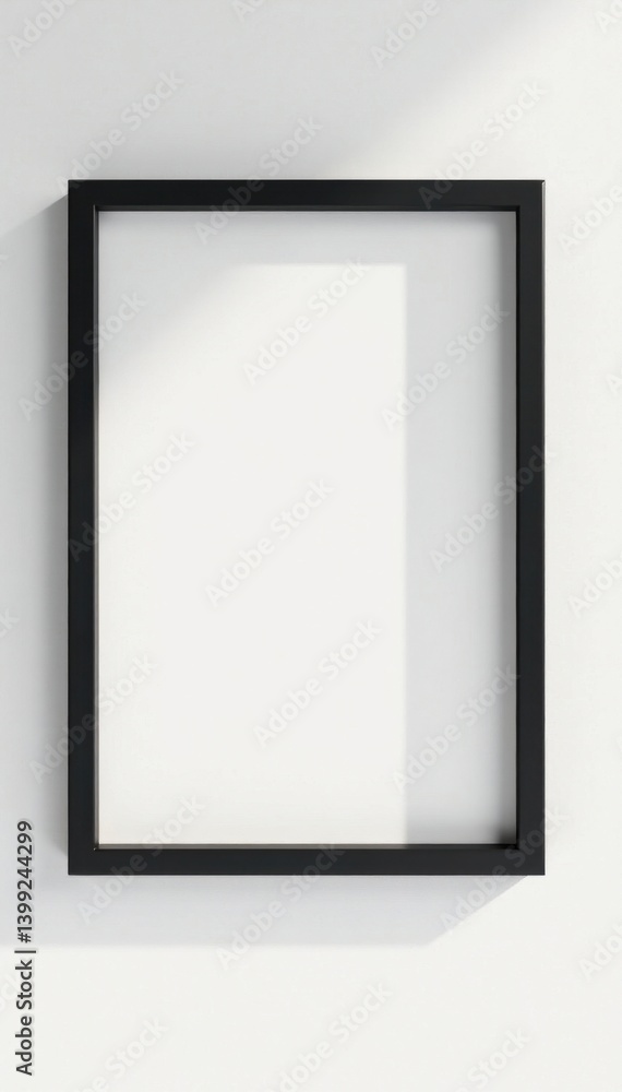 Single black frame on white backdrop, showcasing clean aesthetics , studio, interior, minimal Single black frame on white backdrop, showcasing clean aesthetics , studio, interior, minimal