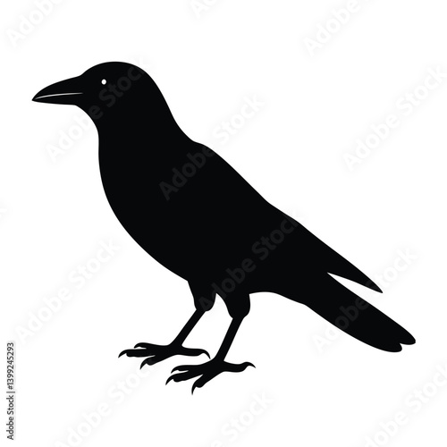 Jackdaw Silhouette Vector Art | Black and White Jackdaw Bird Illustration