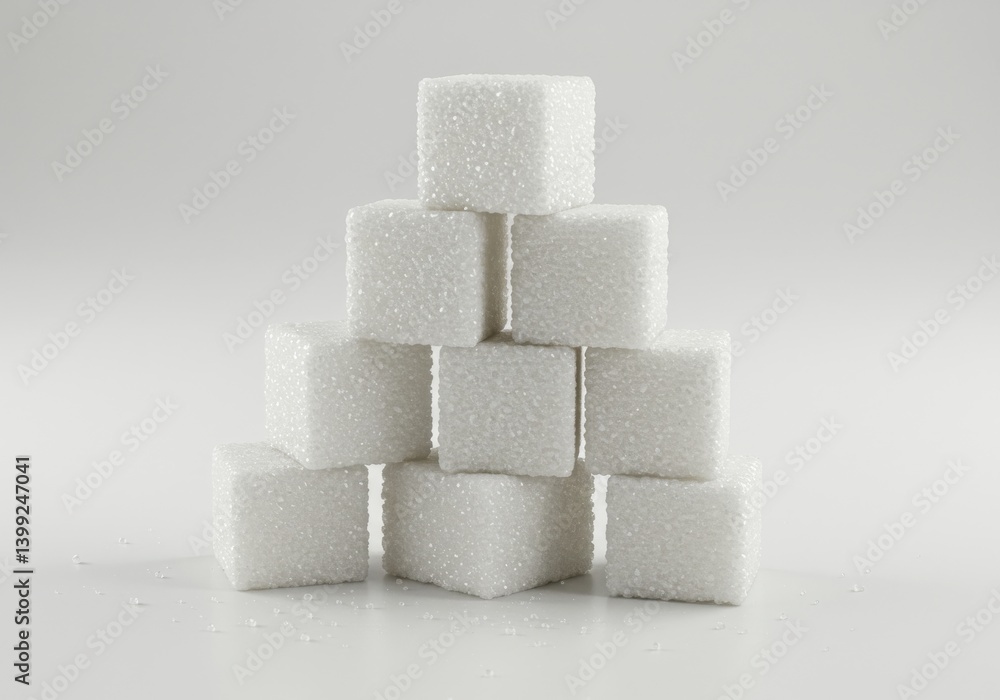A pyramid made of sugar cubes on a white background in a studio shot with soft diffused lighting A pyramid made of sugar cubes on a white background in a studio shot with soft diffused lighting