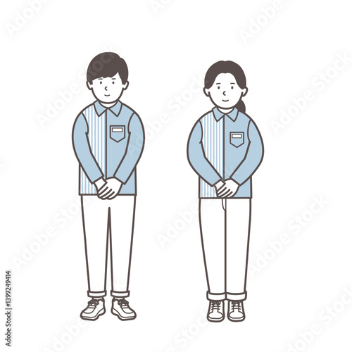 コンビニ店員男女の全身イラスト