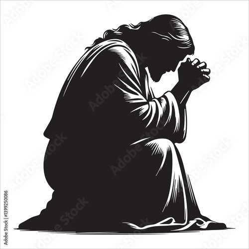 Praying Jesus silhouette vector, 