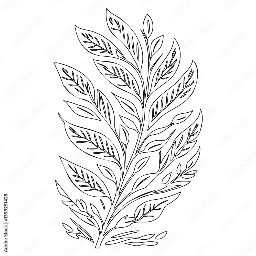 Obraz premium Elegant Botanical Line Drawing with Lush Leaves