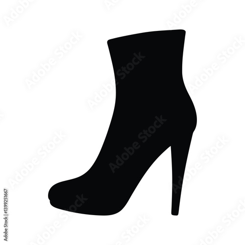 Stylish high-heeled  fashion boot black isolated on vector art illustration
