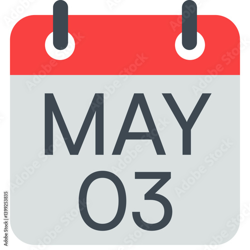 3 May Calendar Icon, Isolated Vector Calendar Icon.
