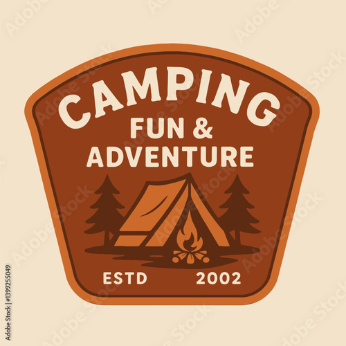 Camping Adventure Graphic with Tent and Fire for Outdoor Promotion