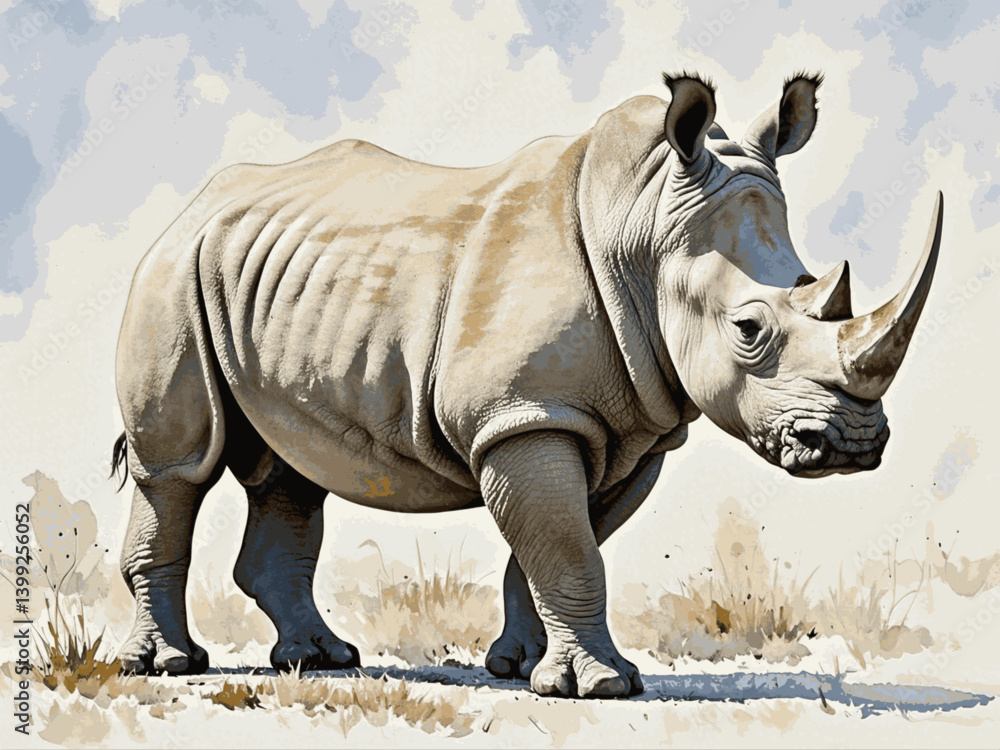 Fototapeta premium Savannah’s quiet fortress rhinoceros isolated watercolor vector illustration svg 