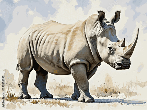 Savannah’s quiet fortress rhinoceros isolated watercolor vector illustration svg 
