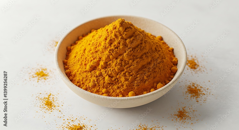 Turmeric Powder in Bowl on White Surface Spice Ingredient Turmeric Powder in Bowl on White Surface Spice Ingredient