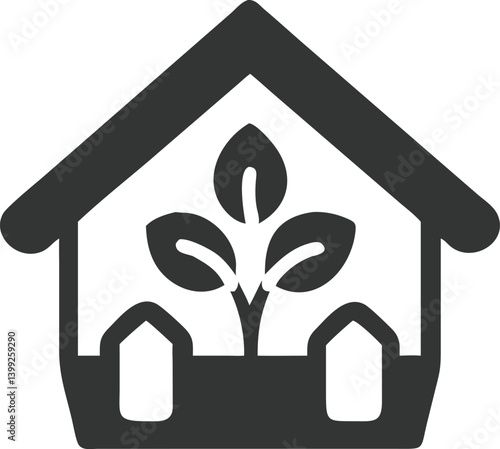 Home Green House with Plant Icon on Transparent Background