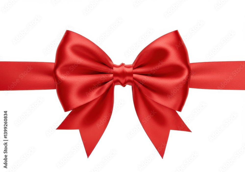A vibrant red satin bow centered on a white background with a horizontal ribbon detail present too A vibrant red satin bow centered on a white background with a horizontal ribbon detail present too