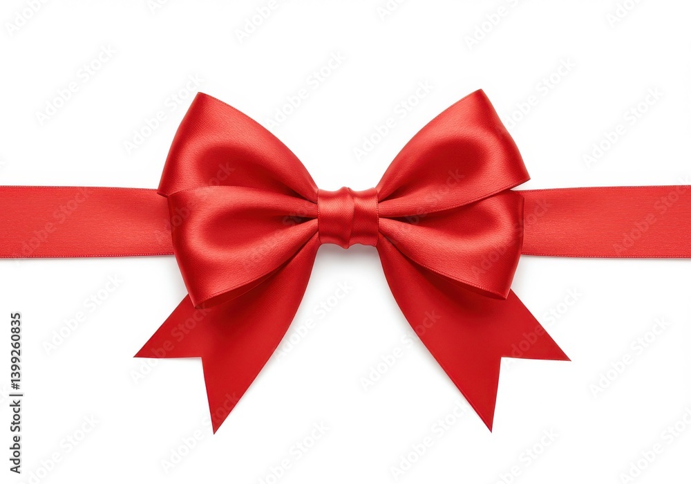 A vibrant red satin bow tied on a white background creating a festive and elegant presentation A vibrant red satin bow tied on a white background creating a festive and elegant presentation