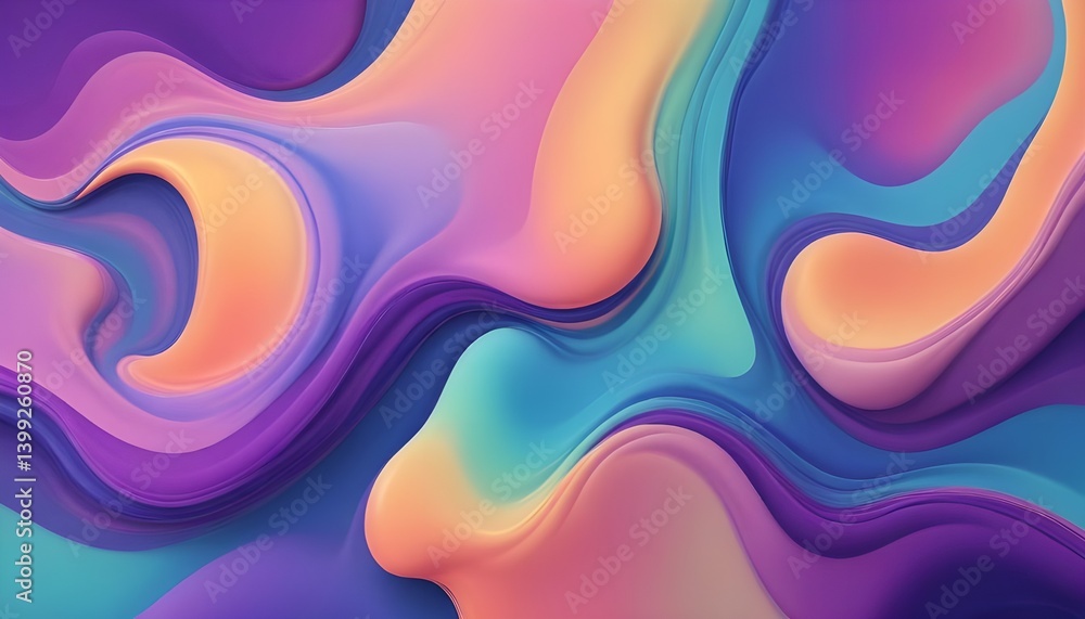 Fototapeta premium Organic abstract background with flowing liquid shapes, iridescent colors, minimalist composition