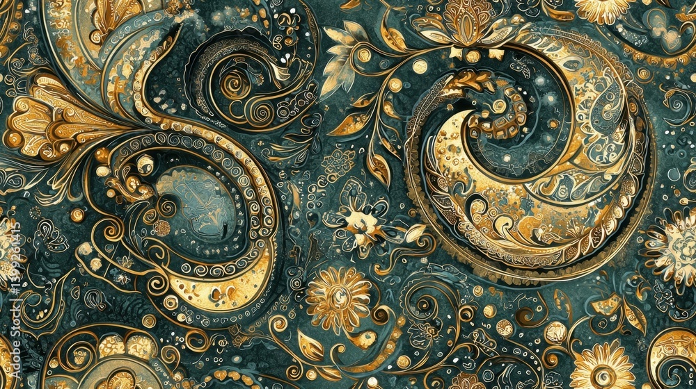 Obraz premium Elegant Gold and Teal Paisley Design.