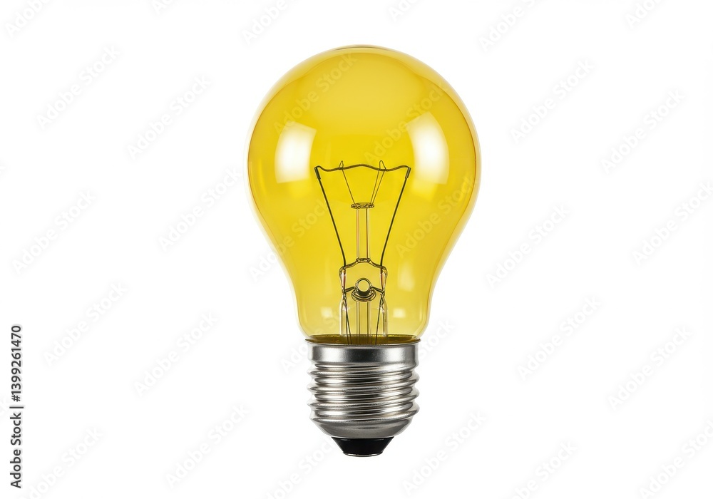 Isolated yellow light bulb with visible filament on a white background in a studio shot image Isolated yellow light bulb with visible filament on a white background in a studio shot image