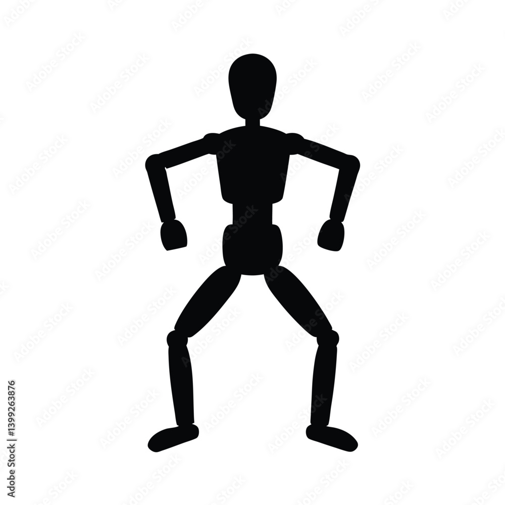 A wooden mannequin, black, isolated on a vector art illustration A wooden mannequin, black, isolated on a vector art illustration