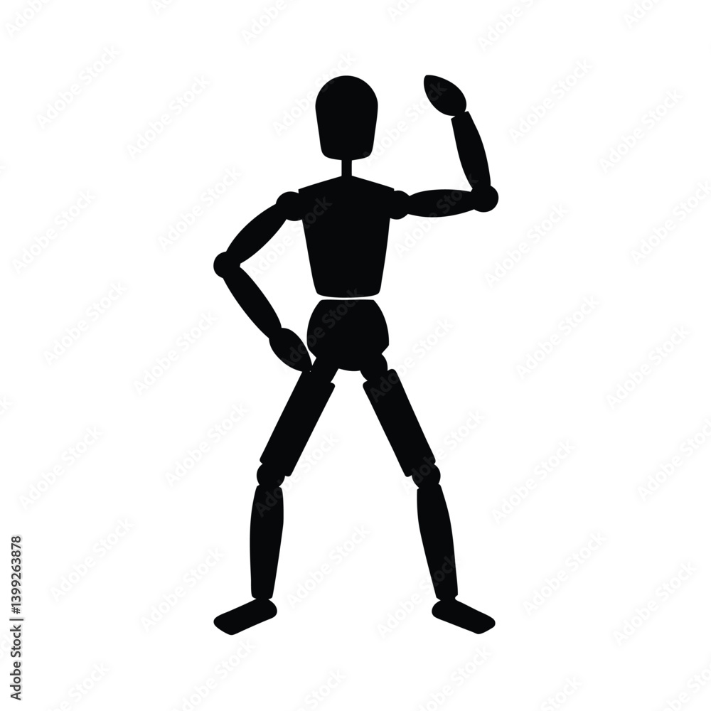 A wooden mannequin, black, isolated on a vector art illustration A wooden mannequin, black, isolated on a vector art illustration