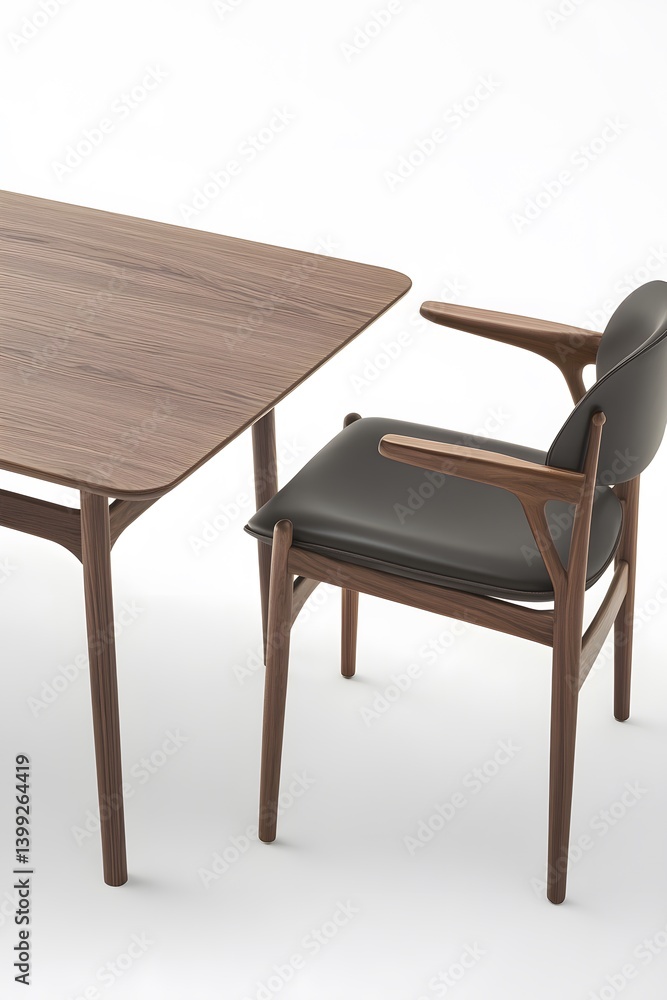 Fototapeta premium Modern Wooden Dining Table and Chair Set