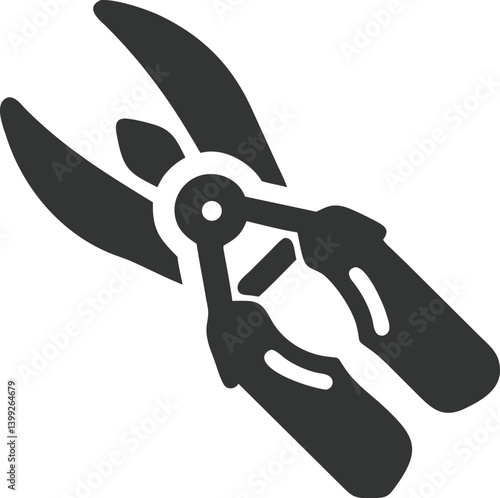 Metal Garden Secateurs Icon, Cutter Symbol with Sharp Blades on White Isolated