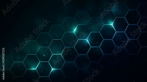 Futuristic hexagon pattern with neon light and glowing grid in 3d technology environment