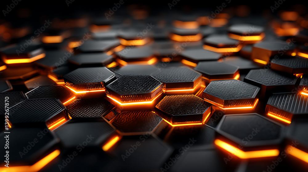 Obraz premium Futuristic hexagon pattern with neon light 3d technology in a glowing grid environment