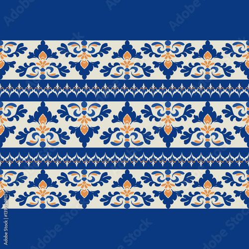 Wallpaper Mural Seamless classic damask pattern inblue gold tones - vector illustration for luxury textile design.	 Torontodigital.ca