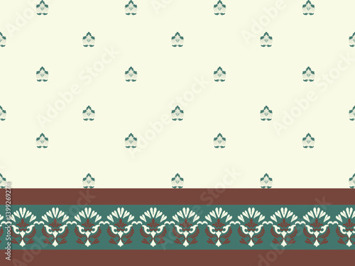Ikat seamless floral pattern on brown green tone , Motif ethnic floral seamless textil, embroidery, print striped ornament floral, pattern, design for wrapping, silk, scarf, background, text