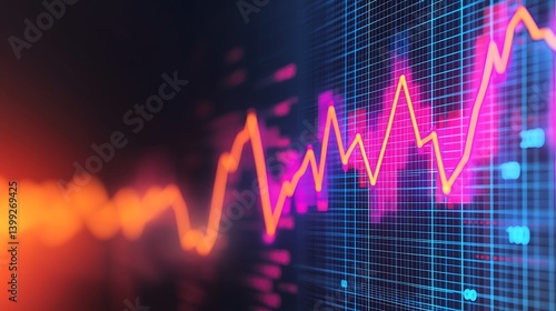 Obraz na płótnie Abstract Financial Chart with Glowing Lines and Grid: Analyzing Market Data Trends Visualization. w salonie