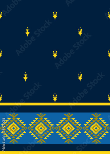 Ikat seamless floral pattern on yellow blue tone , Motif ethnic floral seamless textil, embroidery, print striped ornament floral, pattern, design for wrapping, silk, scarf, background, text