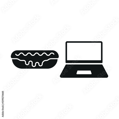 Laptop and eclair icon shows sweet digital breaks, cozy workspace vibes, and delightful productivity moments.
