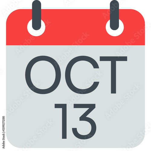 13 October Calendar Icon, Isolated Vector Calendar Icon.