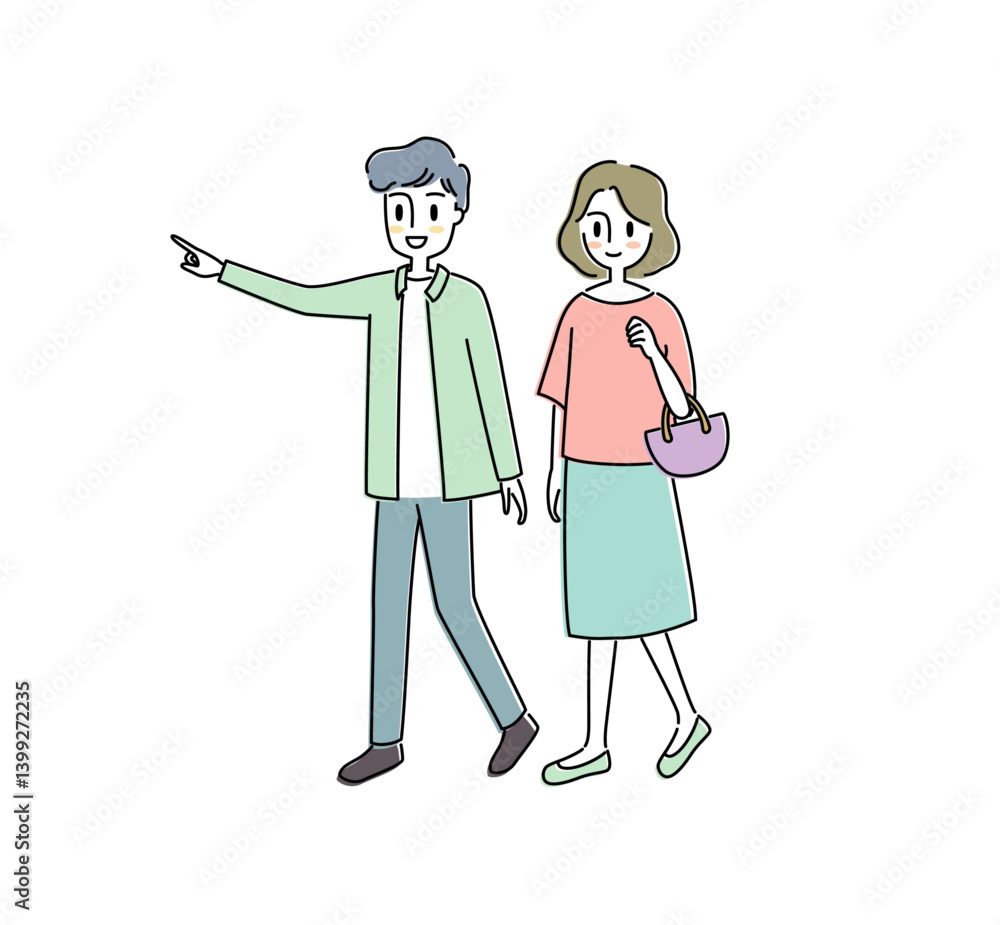 お出かけする夫婦のイラスト