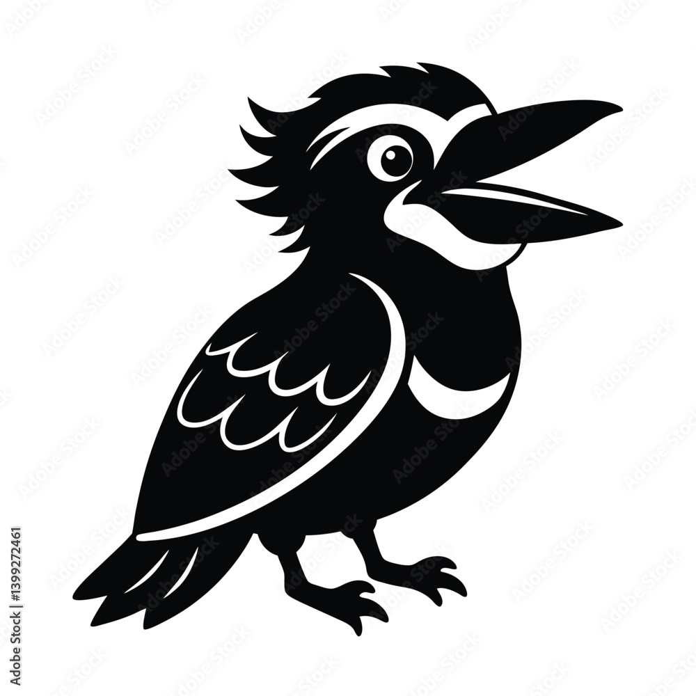 Fototapeta premium Laughing Kookaburra Silhouette Vector | Black and White Kookaburra Bird Illustration Design
