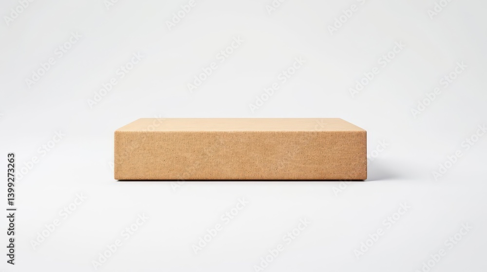A plain, rectangular cardboard box on a minimalist background. A plain, rectangular cardboard box on a minimalist background.