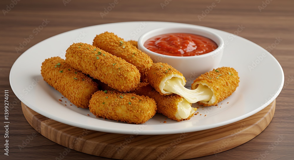 Serving of Crispy Fried Cheese Sticks with Dipping Sauce Serving of Crispy Fried Cheese Sticks with Dipping Sauce